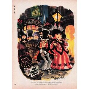 1982 Christmas Scrooge Cartoon Roy Raymonde pinup art funny humor Frog Bucket